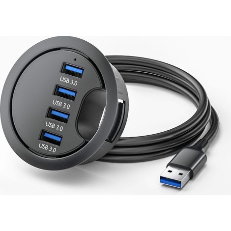 Hub USB pass-through da scrivania con 4 porte USB 3.0, hub integrato per la gestione dei cavi, edizione per uso domestico. (1/3)