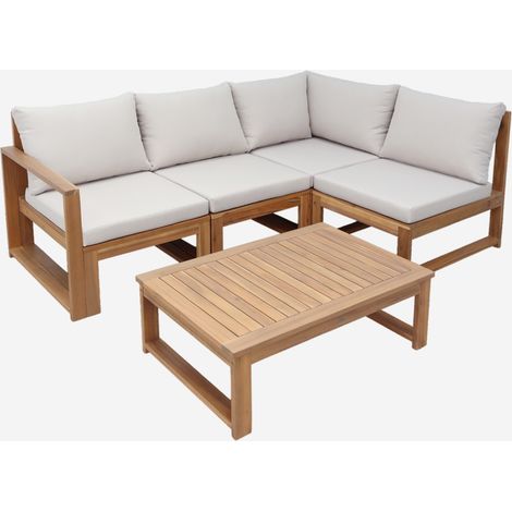 Salotto da giardino modulare in legno di acacia e tessuto beige, 4 posti (1/5)