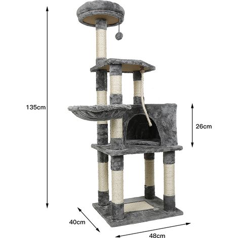 Árbol para gatos de establo medio - 40 x 48 x 135 cm - Gris y blanco