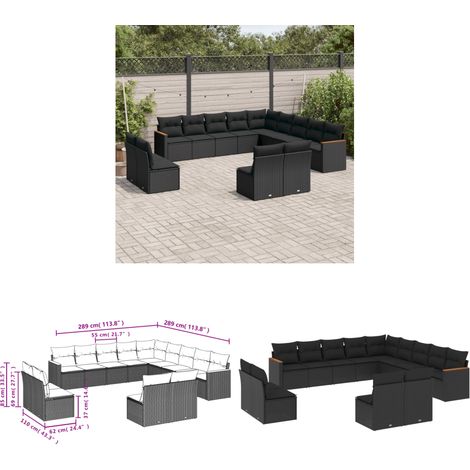 13-tlg. Garten-Sofagarnitur mit Kissen Schwarz Poly Rattan - Gartenmöbel - Sofasatz - Rattan Möbel - Outdoor Sofa - Esszimmergarnitur - Home & Living (1/3)