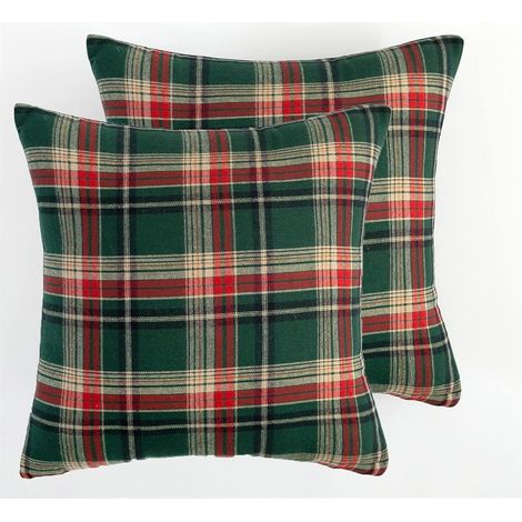 Set di 2 fodere decorative per cuscini da divano, motivo tartan verde reale, 45 x 45 cm (1/5)