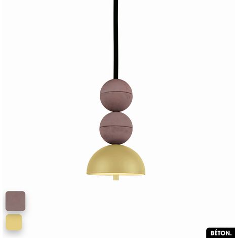 Lampe de suspension en béton - BOSFOR CONCRETE LILAS - CITRON 2 BALLES LED 14W (1/3)