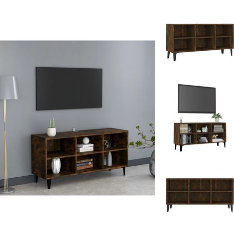 TV-Möbel - Living TV-Schrank mit Metallbeinen Räuchereiche 103,5x30x50 cm (1/5)