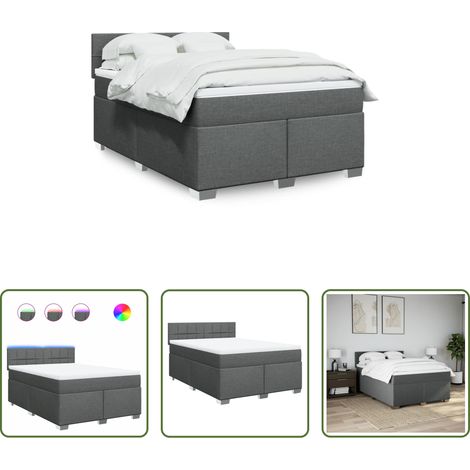 vidaXL Surmatelas - Sommier à lattes de lit avec matelas Gris foncé 140x190cm Tissu (1/5)
