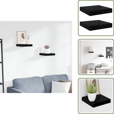 Étagère murale flottante 2 pcs Noir brillant 23x23,5x3,8 cm MDF - Étagère Murale - Étagère Flottante - Décoration Murale - Rangement Mural - Meuble Déco