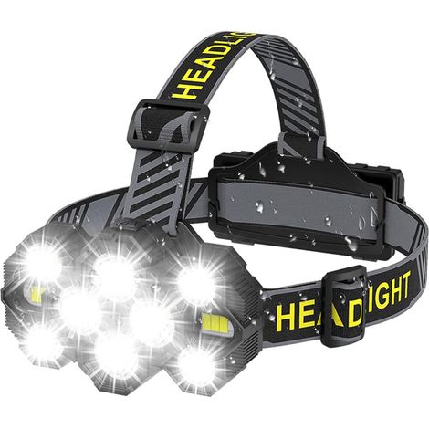 APEX Mains Libres Lampe Frontale Rechargeable 10LED 22000 Lumens 10 Modes Lampe Frontale LED IPX4 Étanche 90° Réglable pour Camping (1/5)