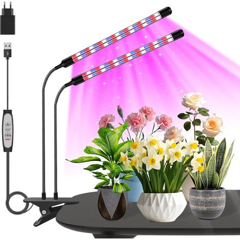 1 Lampe De Croissance Led 2 Têtes,Spectre Complet,3 Modes Couleur,5 Niveaux Dimming,Minuteur,Plantes Intérieur (1/5)