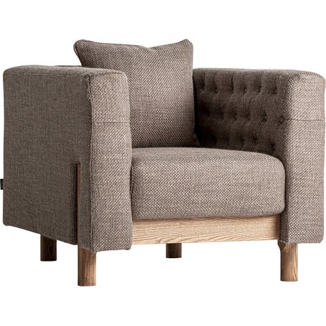 Fauteuil gris style colonial en polyester et bois de pin marbré - Gris marbré effet bois clair (1/5)