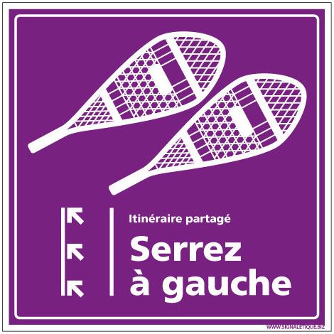 PANNEAU RAQUETTES SERREZ A GAUCHE (H0286) - Plastique PVC 1,5 mm - 125 x 125 mm