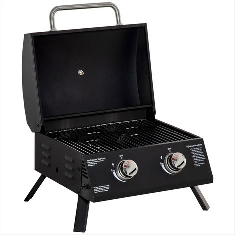 Barbecue à gaz sur table 2 brûleurs 5 kW pliable et portable (1/5)