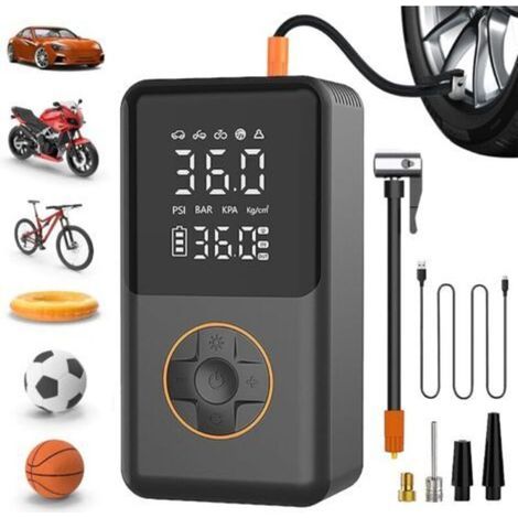 Compresseur d'air pour gonflage de pneus Compresseur de gonflage de pneus de voiture avec manomètre Pompe à air électrique sans fil rechargeable intelligente à double affichage (1/4)