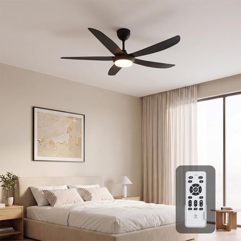 Ventilateur de plafond avec lumière - 137 cm - Moderne - Couleur bois - LED à intensité variable - 3000 K - 6000 K - Avec télécommande - Réversible - 6 vitesses - Silencieux - Pour chambre à (1/5)