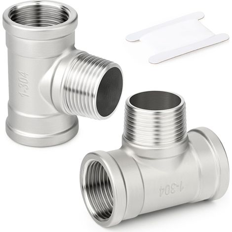 Stück 5-Wege-Rohrverschraubung aus Edelstahl, 1" BSP Innengewinde, Abzweig-T-Stück mit Außengewinde 1" BSP (2 Stück) (1/5)
