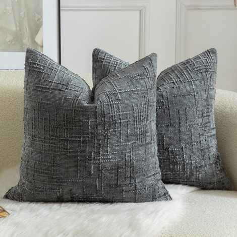 Housse de Coussin Chenille Noeud de Bambou Lot de 2 Decor Canape Lit Dark Grey 30 x 50 cm (1/5)