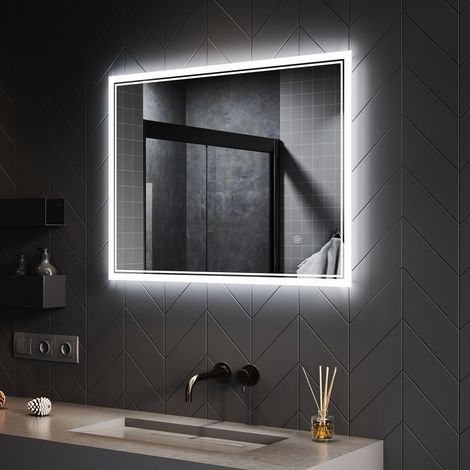 SONNI Badspiegel LED Beleuchtung Touch Schalter Klatweiß Mit Power Off Memory Funktion Energiesparend IP44 80x60cm (1/5)