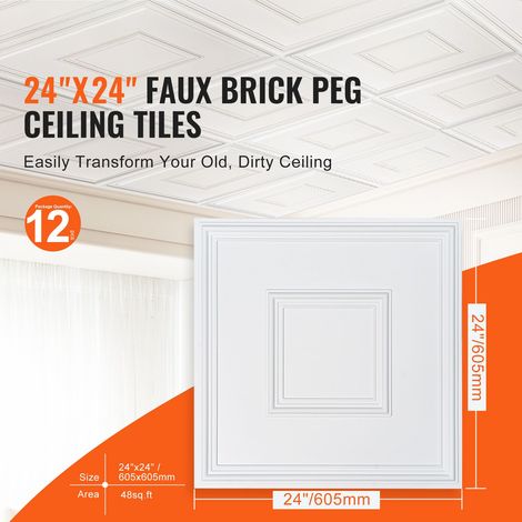 Carreaux de plafond 12 pcs 61x61 cm, plaques PVC premium, pose facile et decoupe, colle murale, decoration maison/bureau, blanc geometrique (1/5)