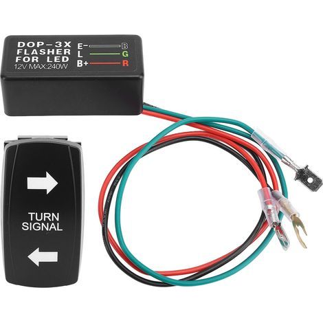 12-24V DC rocker switch for turn signals with green LED and integrated flashing function for ATV, UTV, RV, tractor, boat (1/5)