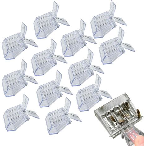 [JAMAIS UTILISÉ]Packung mit 12 transparenten Königinnenfangclips aus Kunststoff für die Imkerei, Bienenkäfige und Bienenstockfänger. Imkereibedarf.