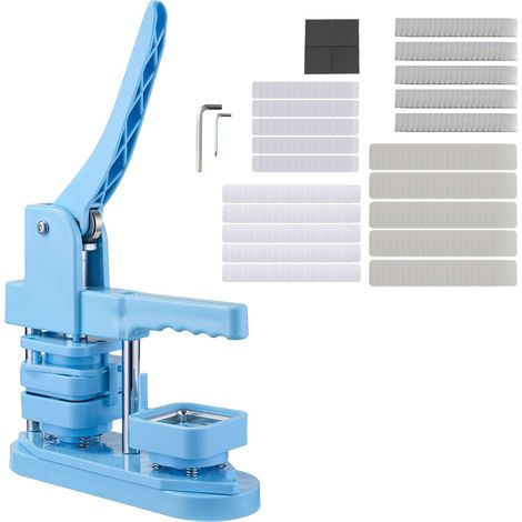 Machine à fabriquer des badges carrés 50x50 mm, avec coques en fer-blanc, fonds plastique, aimants et films transparents, poignée ergonomique, pour créations DIY, bleu. (1/5)