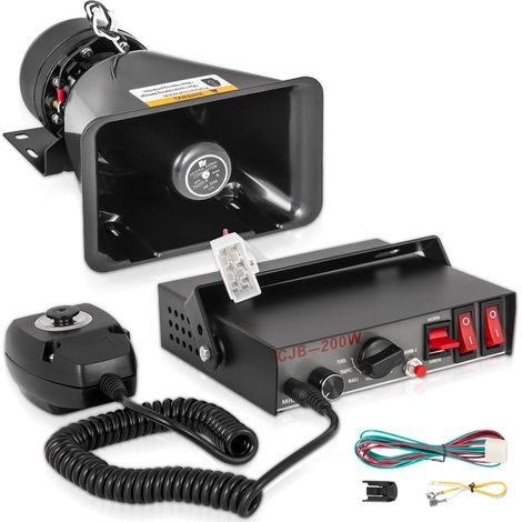 PA-Sirenensystem, 200 W, 7 Töne, Autowarnung, Feueralarm, Feuersirene, mit Hupe, PA-Lautsprecher, MIC-System, Fahrzeug-Sirene