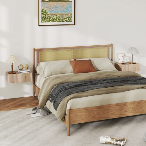 Set de 2 Mesillas de Noche de Pared Mesitas de Noche Flotantes con 1 Cajón para Dormitorio 40x30x15 cm Roble (1/5)