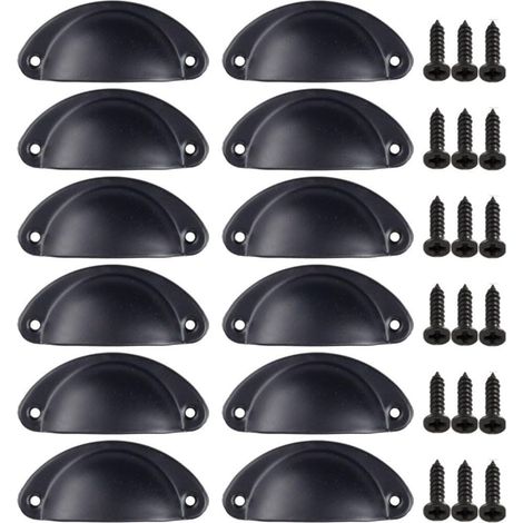 APEX Poignées de porte, ensemble de 12 poignées de meubles vintage, poignées de tiroir en métal, convenant aux armoires, penderies, coiffeuses et tiroirs, noires. (1/5)