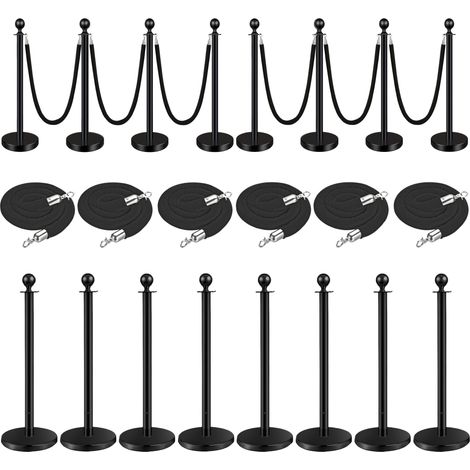 poteaux noirs de 95 cm avec 6 cordes en velours noir de 1,5 m - Barrières de contrôle de foule en acier inoxydable pour tapis rouge, mariage, exposition et fêtes