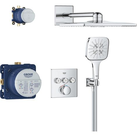 Grohe – Colonne de douche thermostatique Grohtherm SmartControl – Pomme haute 310mm – Poignée en T – Flexible 1500mm – Corps encastré avec 3 vannes (1/4)