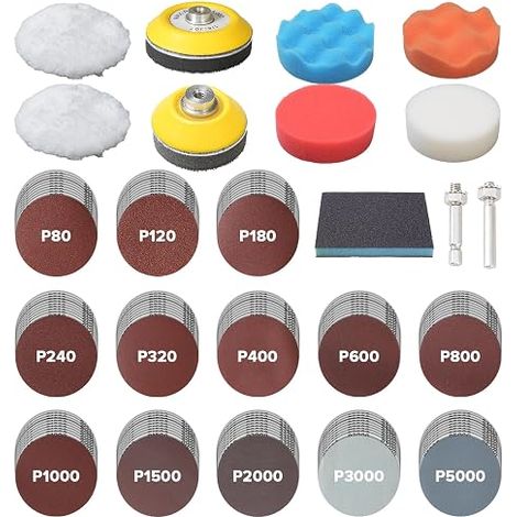 Disques de Ponçage, Pad de 50mm 75mm avec Papier Poncer, Éponge Polissage, 75mm Grain 80 120 180 240 320 400 600 800 1000 1500 2000 3000 5000 pour Polir Métal, Bois, Verre Auto (1/5)