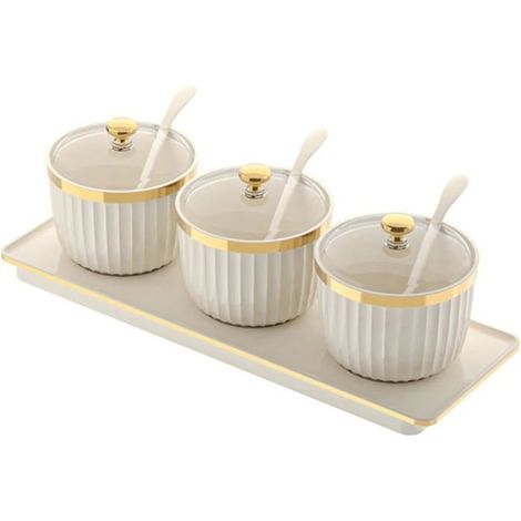 Lot de 3 pots épices plastique – Cuillère incluse – 9,5x10 cm, 3 compartiments – Style élégant (1/4)