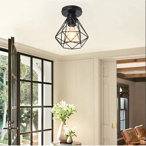kawoo Plafonnier Industrielle,Lustre Plafonnier Vintage en Métal Cage Style Edison pour Salon Chambre (1/4)