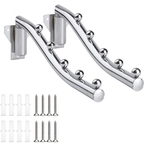 Ensemble de 2 supports muraux pliables en métal avec bras rotatif à 180°, en acier inoxydable. (1/5)