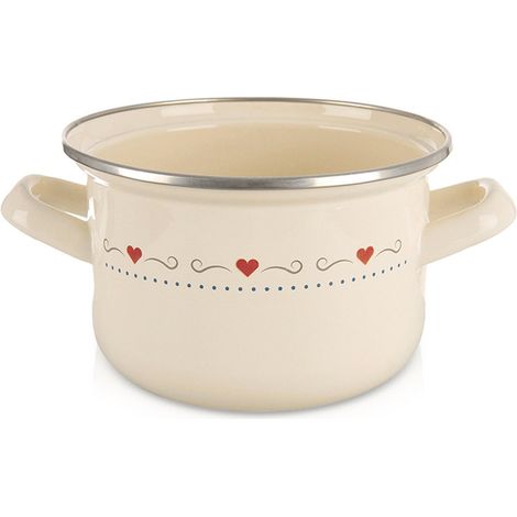 Cremefarbener Emaille-Topf, 16 cm, 1,4 l Fassungsvermögen