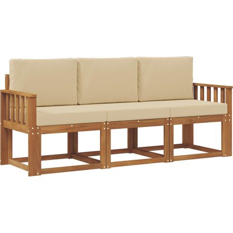 Conjunto de sofás de exterior con cojín 3 pcs Natural y Beige vidaXL (1/5)