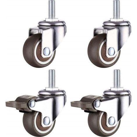 4 roulettes pour meubles avec 2 freins - 4 roulettes robustes pour meubles - filetage 38 mm M8 x 20 mm, charge totale 22 kg x 4 - roulettes pivotantes, roulettes de transport, roulettes (1/3)