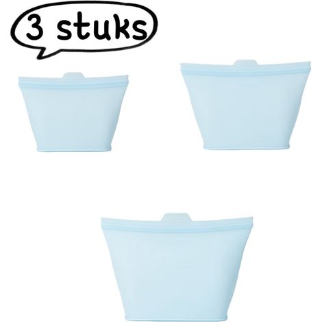 Lot de 3 sacs de conservation alimentaire en silicone, réutilisables, semi-transparents, bleus (1/5)