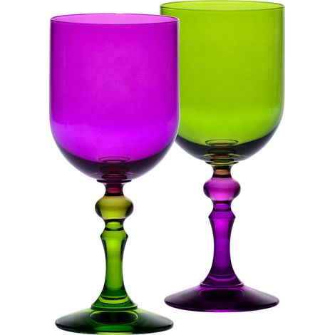 Verres à Vin Rouge et Blanc, Mocktails et Eau 300 ml Lot de 2 Collection Bubble Violet et Vert Cristal Sans Plomb Peints à la Main (1/5)