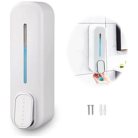 Wall Mounted Soap Dispenser, Manual Shower Gel Shampoo Dispenser for Bathroom, Kitchen and Hotel, 300ml, White (1/5)