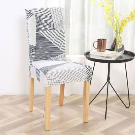 Housse De Chaise Élastique - Moka - Imprimée - Hauteur Dossier 45 À 60 Cm - Siège 40 À 50 Cm - Lot De 4 Pièces (1/4)