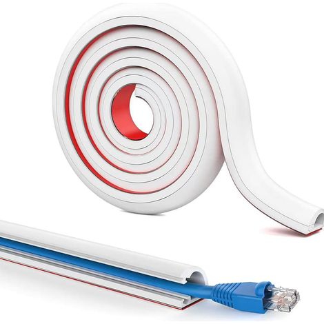 1m Mini Blanc Goulotte Passe Cable pour Un Câble, Cache-Câbles Auto-Adhésif - Cache Cable TV Mura Electrique en Silicone pour Cache Fil et Gestion des Cables Muraux (1/5)