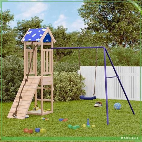 Aire de jeux d'extérieur - 7291712424335 - Bois de pin massif non traité - Balançoire et mur d'escalade - 238x196x208 cm (1/5)