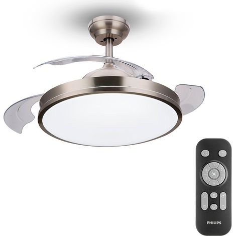 LED-Deckenventilator Modell Atlas. Farbe: Nickel. Leistung: 28+35 W. Flügel: ø106 cm. Mit Philips-Fernbedienung