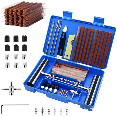 Kit de réparation de pneus universel 58 pièces, outils de réparation de pneus universels pour réparer les crevaisons et les crevaisons pour voiture, moto, ARB, VTT, tracteur, camping-car, SUV, remorqu (1/5)