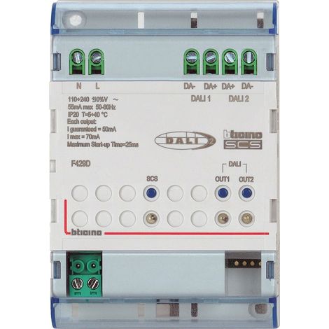 Dimmer DALI e DALI2 con 2 uscite indipendenti fino a 32 reattori BTicino F429D
