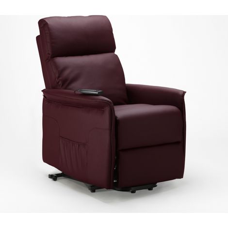 Poltrona Relax Elettrica con Sistema Alzapersona Similpelle per Anziani 2 ruote Amalia - Bordeaux