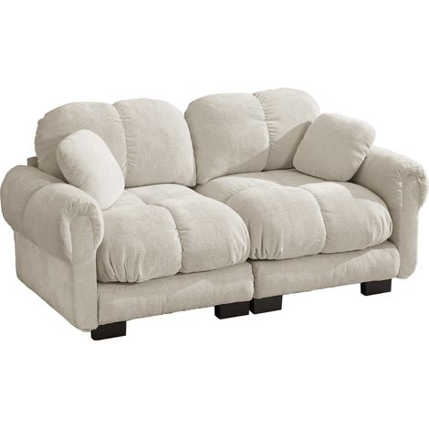 Divano 2 posti in ciniglia MODENUIT, design trapuntato, colore beige chiaro (1/5)