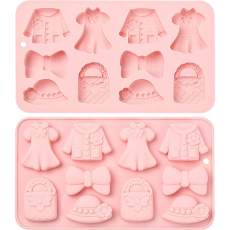 2 Pcs Clothing Silicone Moulds Handbag Hat Bowknot Shaped Fondant Moulds for Jelly Chocolate Cake Cookie Candy Soap Cupcake Topper