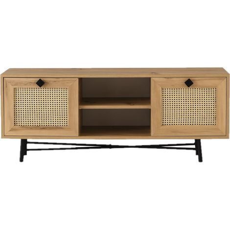 Meuble TV 2 niches de rangement et 2 portes abattantes en cannage (1/5)
