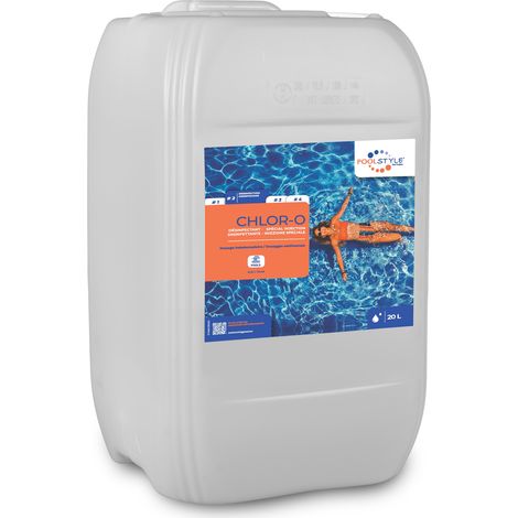 Désinfectant chloré de piscine 12,5% – Chlore liquide 20L – Élimine bactéries et algues – Traitement automatique – Poolstyle