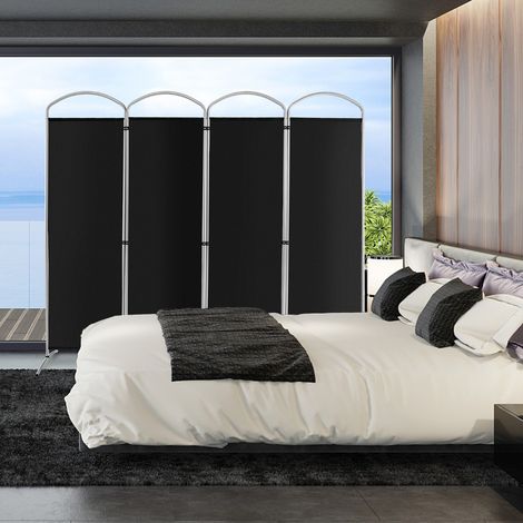 Paravent de Confidentialité Pliant à 4 Panneaux Séparateur de Pièce de 188 Cm de Haut Séparateur d'écran en Tissu Autoportant Noir Maison Chic (1/3)
